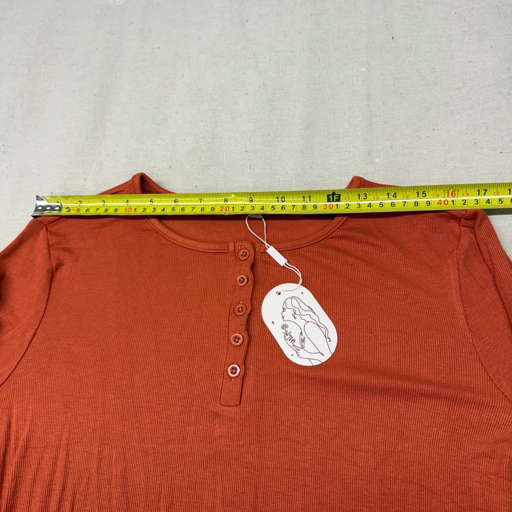 Womens Burnt Orange Ribbed Long Sleeve Henley Top XL HF-000034 - Picture 8 of 11